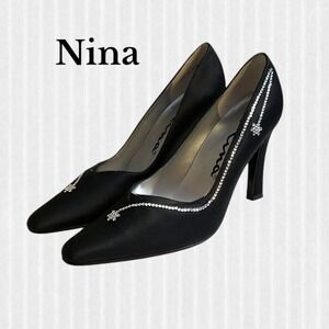 NINA Shoes Women's Size 7 Black High Heel Rayna LS Formal Lustre Satin Jeweled